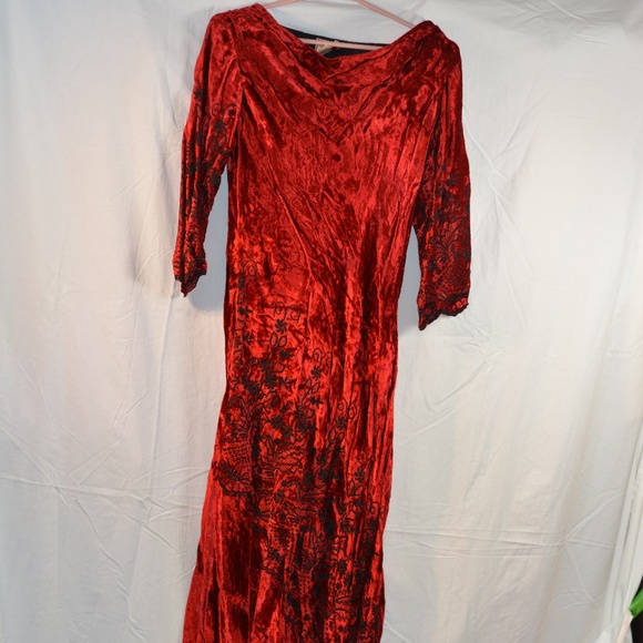 April Cornell Red Velvet Embroidered Dress SZ S - Picture 3 of 6